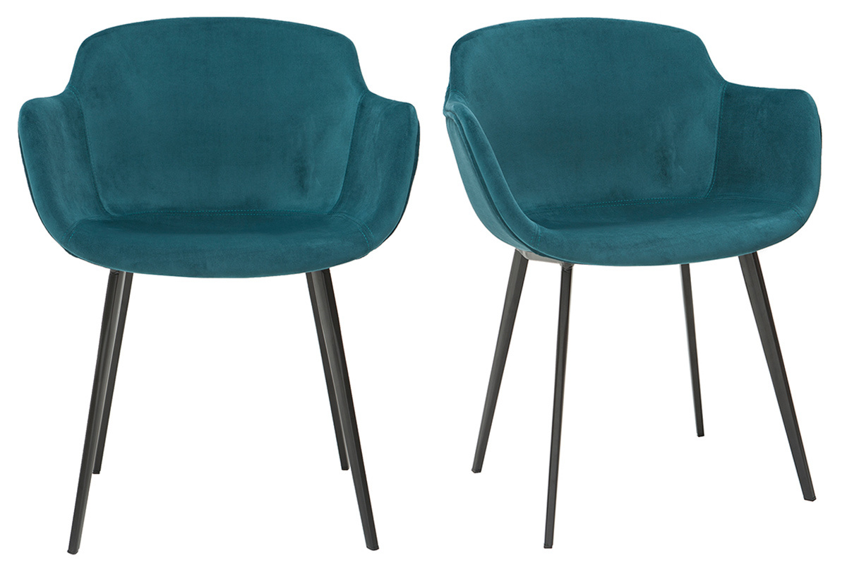 Chaises design en tissu velours bleu ptrole et mtal noir (lot de 2) SAKE