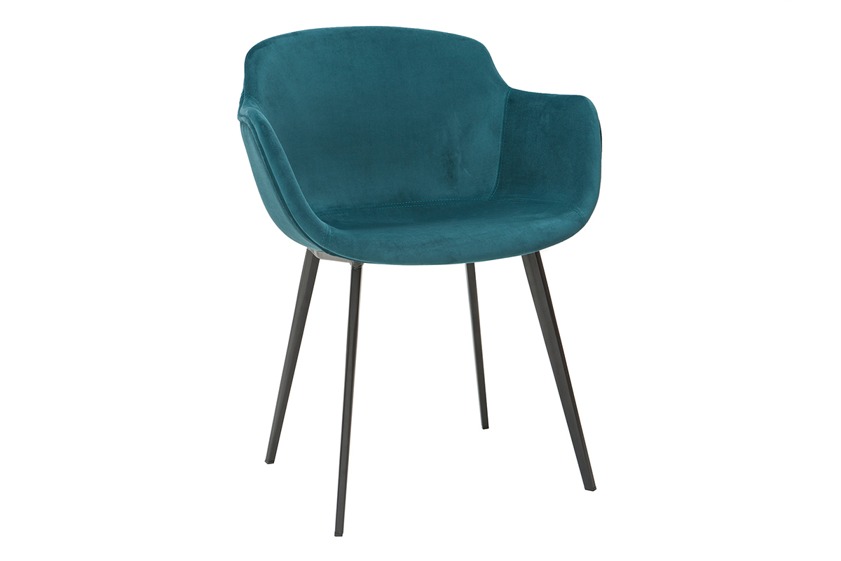 Chaises design en tissu velours bleu ptrole et mtal noir (lot de 2) SAKE