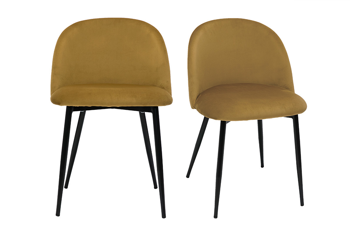 Chaises design en tissu velours bronze et mtal noir (lot de 2) CELESTE