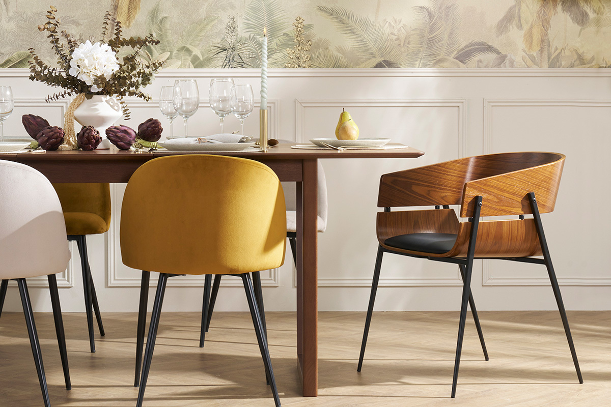Chaises design en tissu velours bronze et mtal noir (lot de 2) CELESTE