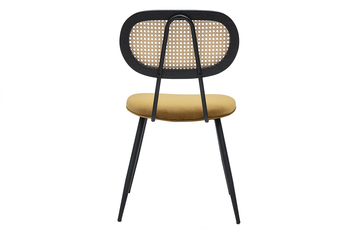 Chaises design en tissu velours bronze, m�tal noir et cannage rotin (lot de 2) SWANN