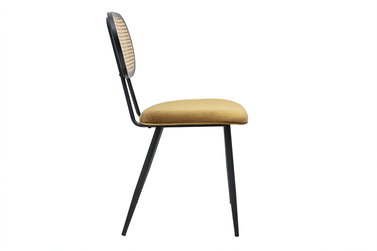 Chaises design en tissu velours bronze, m�tal noir et cannage rotin (lot de 2) SWANN
