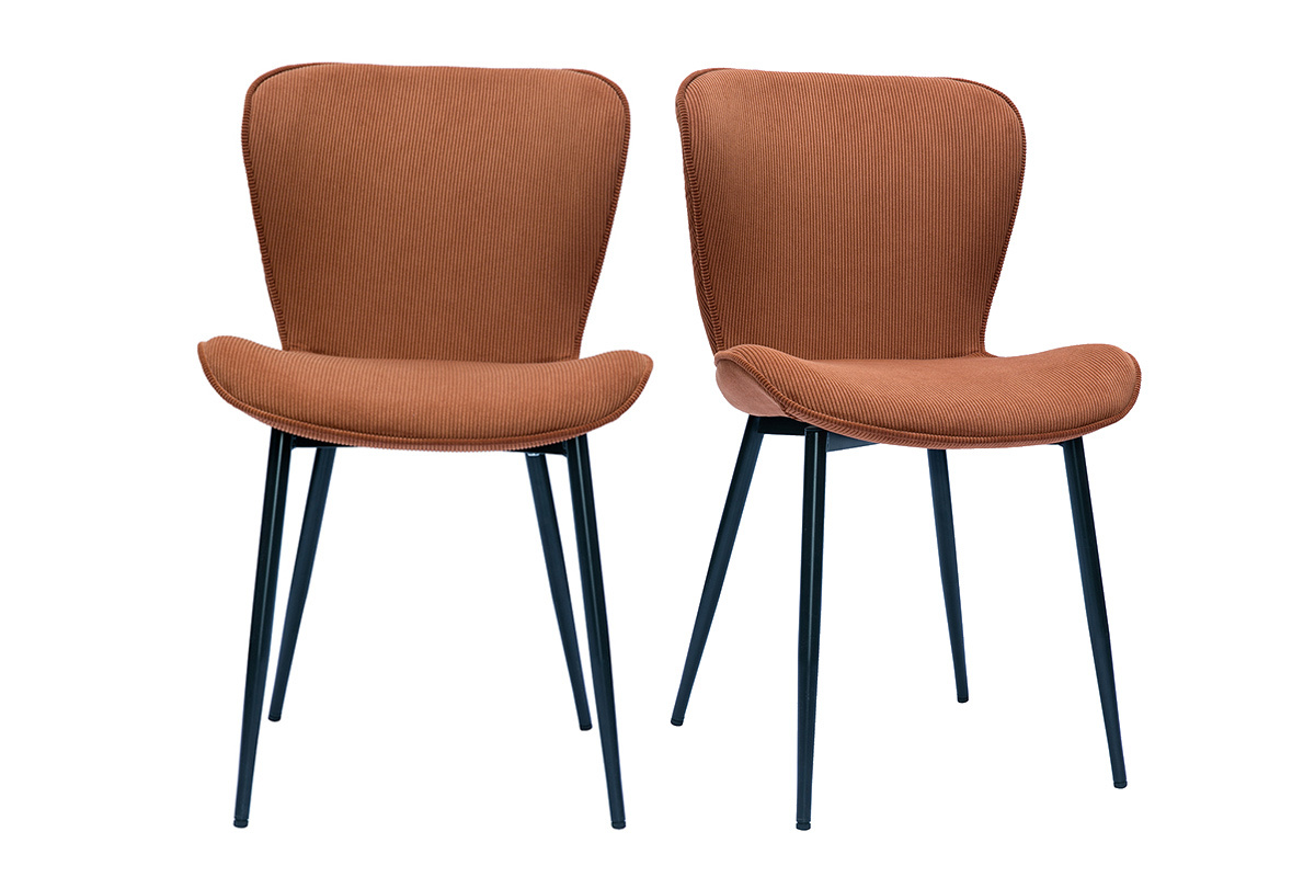 Chaises design en tissu velours ctel terre brle et mtal noir (lot de 2) ADDICT