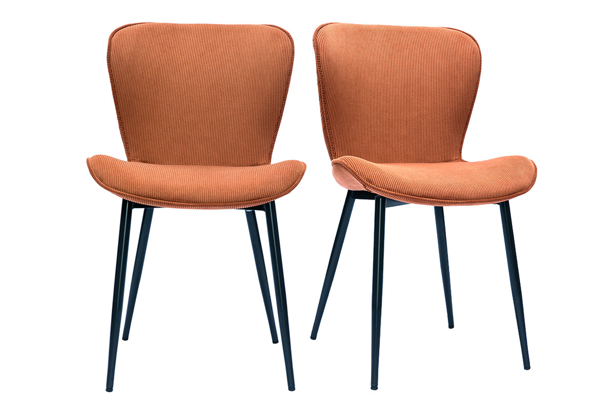 Chaises design en tissu velours c�tel� terre br�l�e et m�tal noir (lot de 2) ADDICT