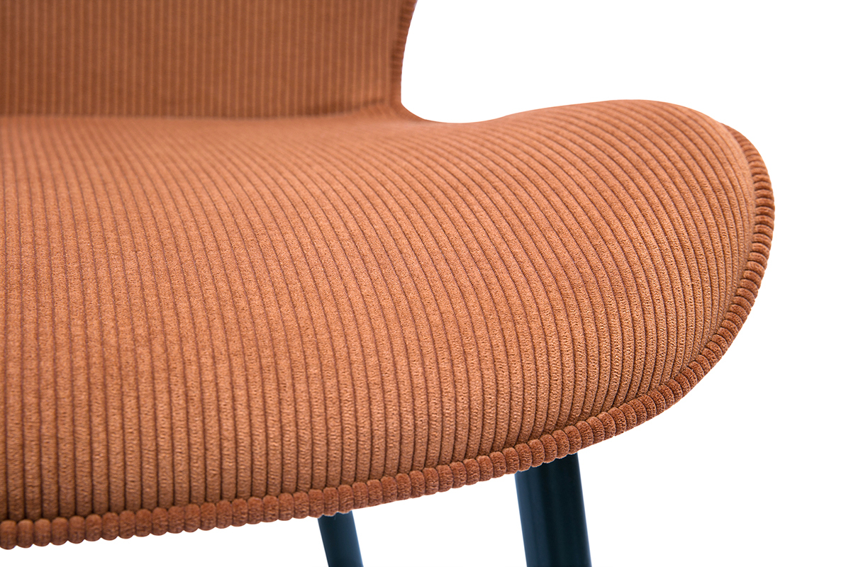 Chaises design en tissu velours c�tel� terre br�l�e et m�tal noir (lot de 2) ADDICT