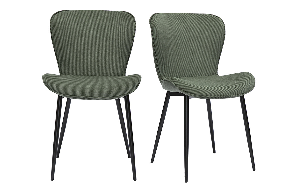 Chaises design en tissu velours ctel vert kaki et mtal noir (lot de 2) ADDICT