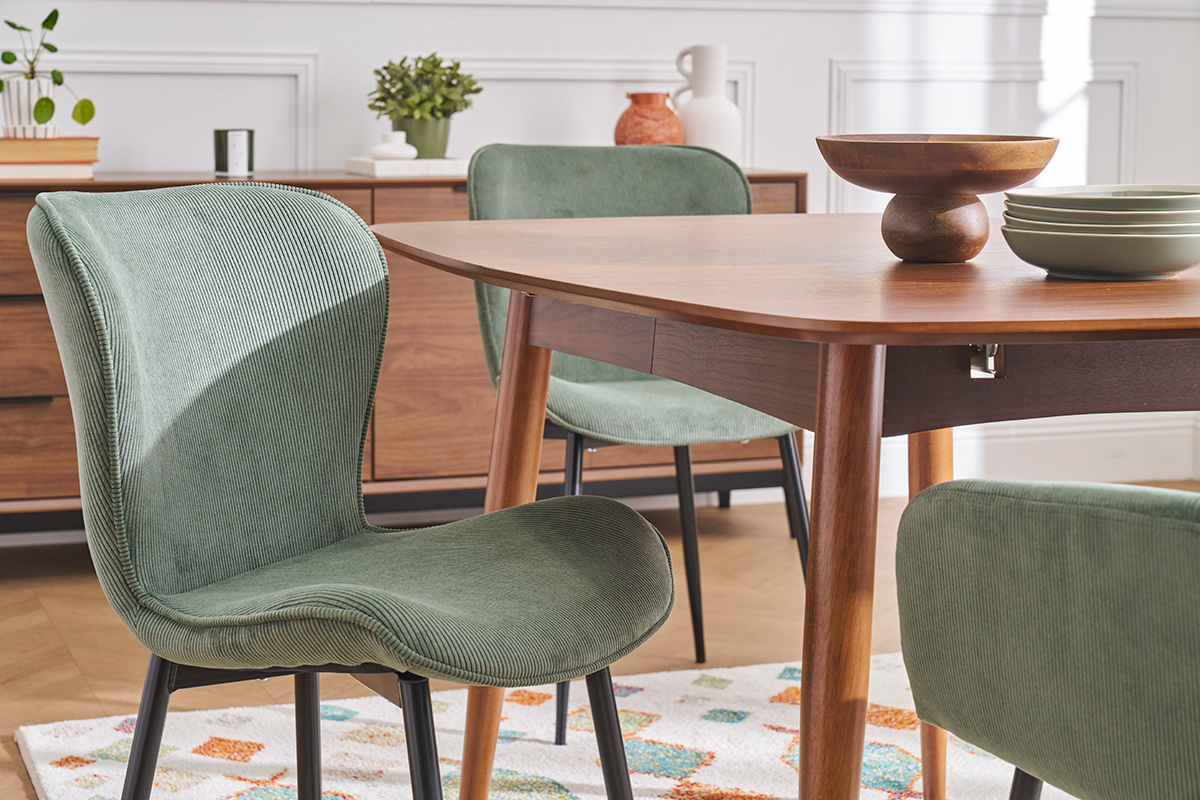 Chaises design en tissu velours ctel vert kaki et mtal noir (lot de 2) ADDICT