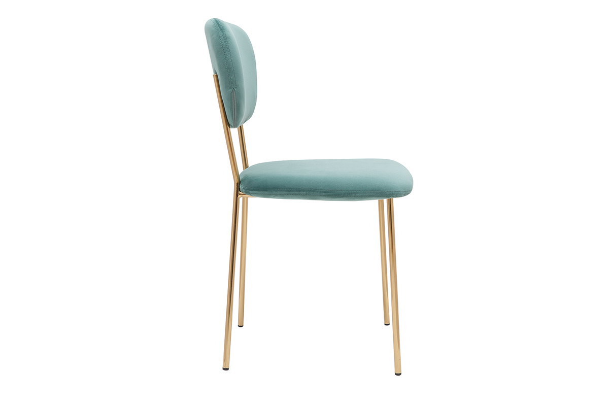 Chaises design en tissu velours gaufr vert cladon et mtal dor (lot de 2) LEPIDUS
