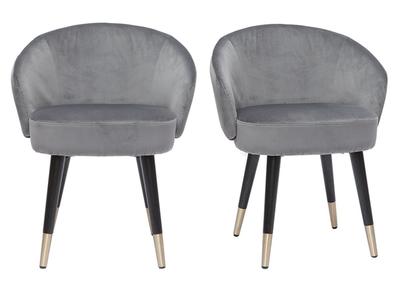 Chaises design en tissu velours gris, bois noir et métal doré (lot de 2) BRIZO