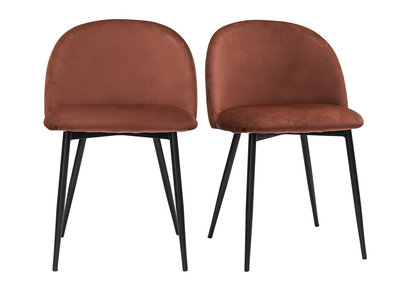 Chaises design en tissu velours rouge tomette et métal noir (lot de 2) CELESTE