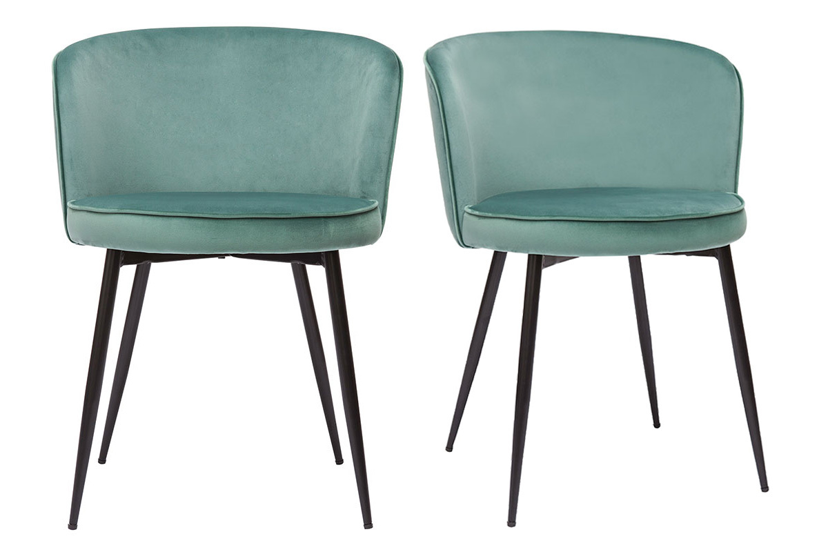 Chaises design en tissu velours vert cladon et mtal noir (lot de 2) SERIF