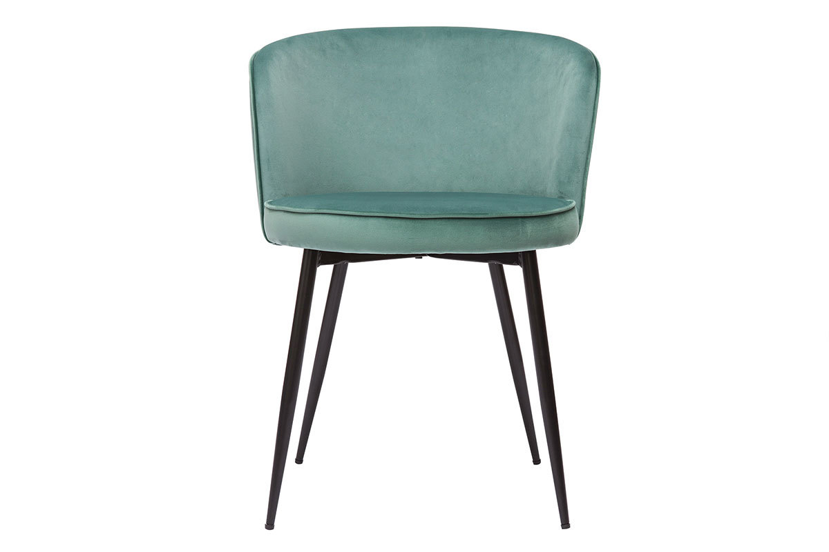Chaises design en tissu velours vert cladon et mtal noir (lot de 2) SERIF