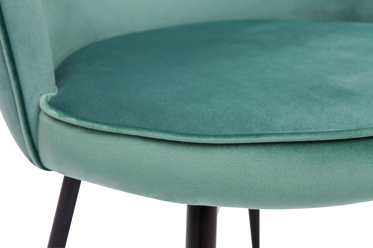 Chaises design en tissu velours vert cladon et mtal noir (lot de 2) SERIF