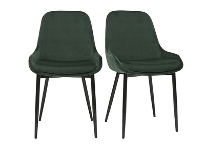 Chaises design en tissu velours vert foncé et métal noir (lot de 2) HOLO
