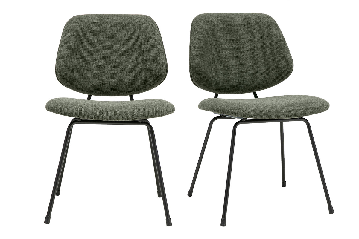 Chaises design en tissu vert kaki et m�tal noir (lot de 2) BARNET
