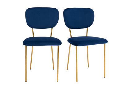 Chaises design en velours bleu et structure en m&eacute;tal dor&eacute; (lot de 2) LEPIDUS