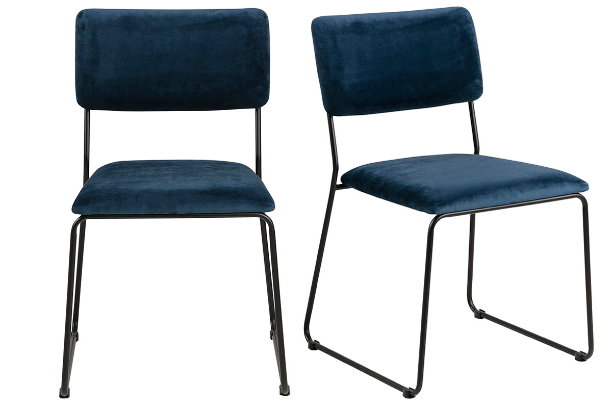 Chaises design en velours bleu nuit et mtal (lot de 2) FLORE