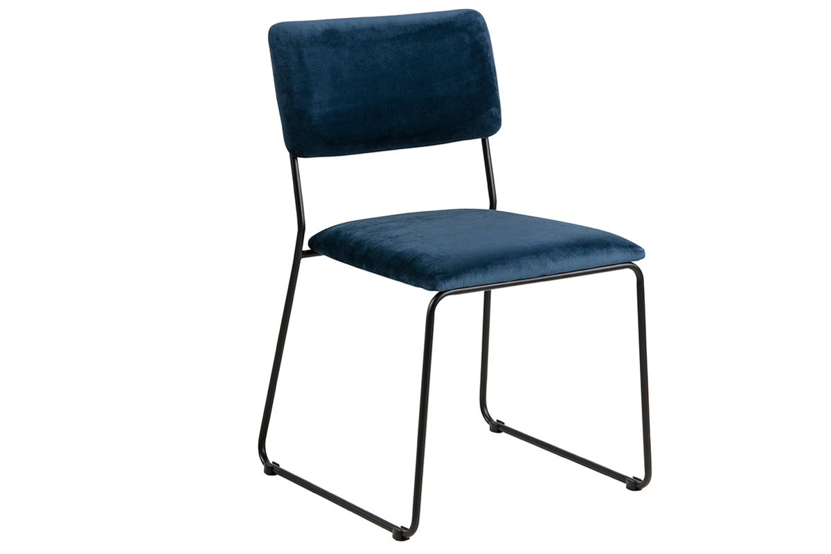 Chaises design en velours bleu nuit et mtal (lot de 2) FLORE