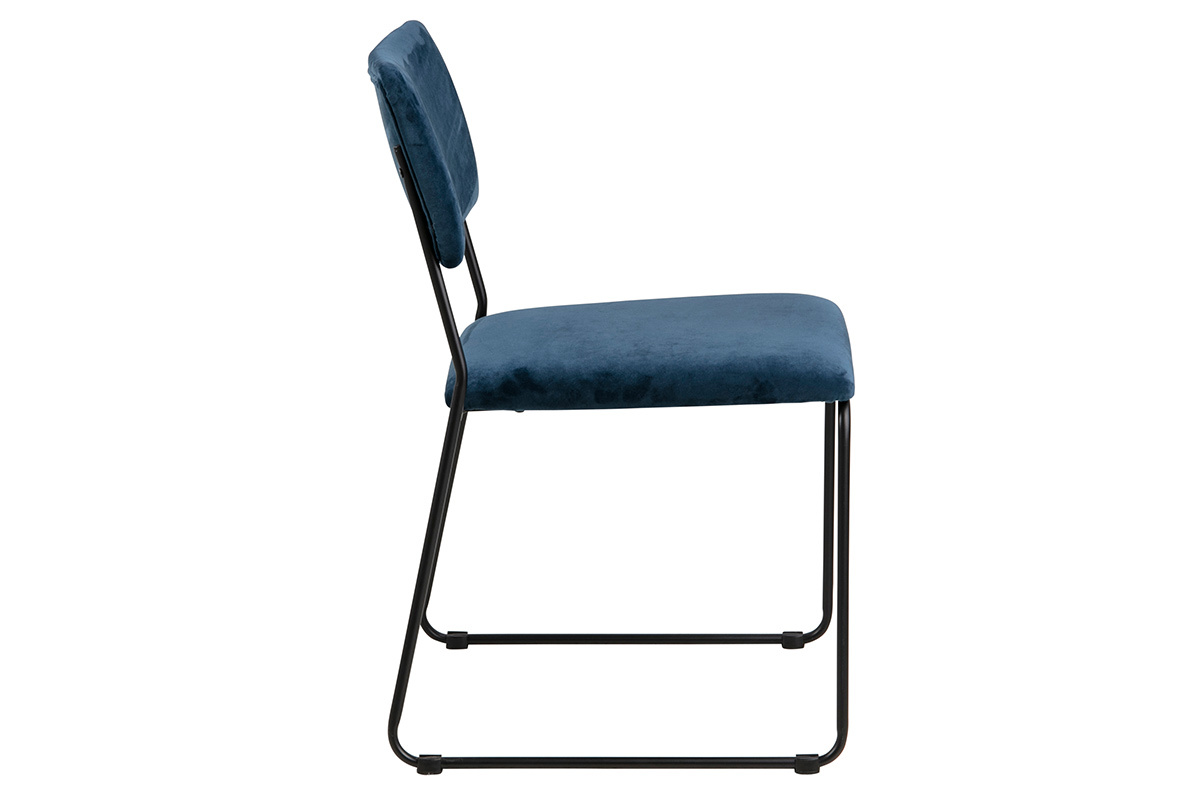 Chaises design en velours bleu nuit et mtal (lot de 2) FLORE