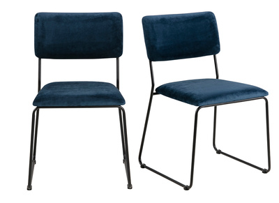 Chaises design en velours bleu nuit et m&eacute;tal (lot de 2) FLORE
