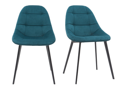 Chaises design en velours bleu p&eacute;trole et m&eacute;tal (lot de 2) COX