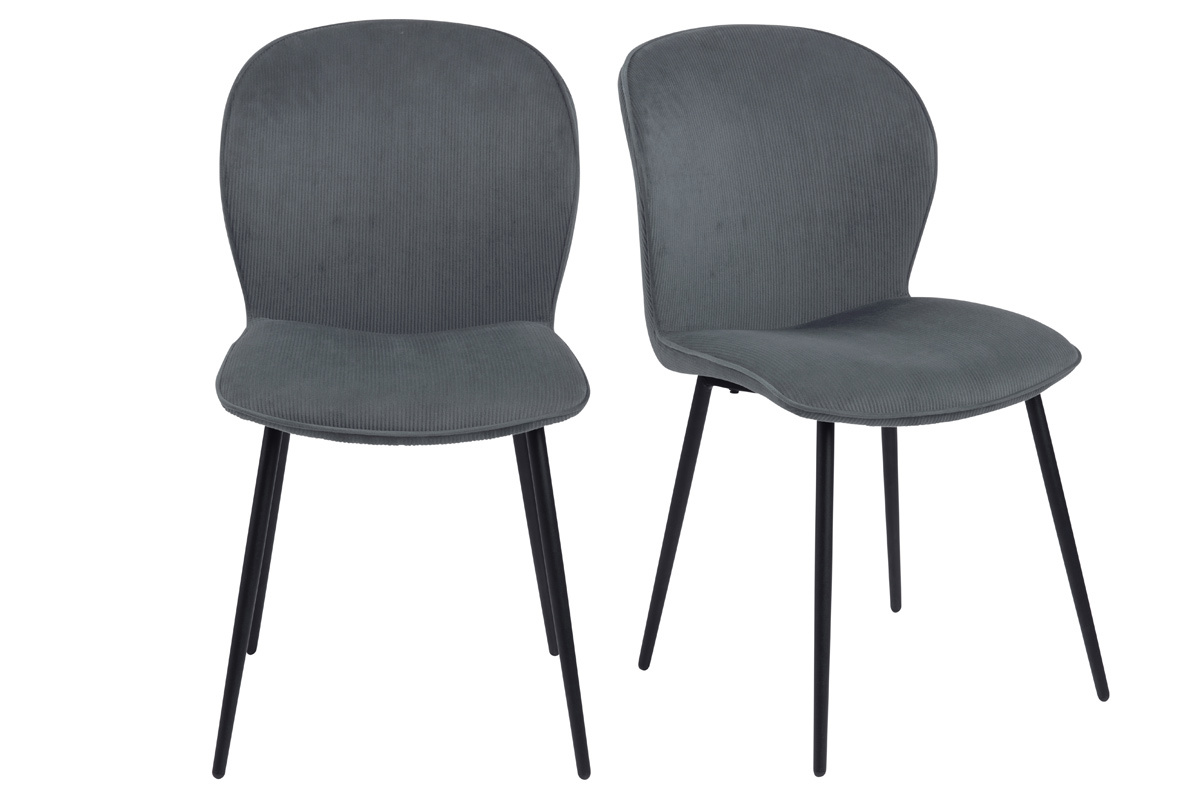 Chaises design en velours c�tel� gris et m�tal (lot de 2) ADDICT