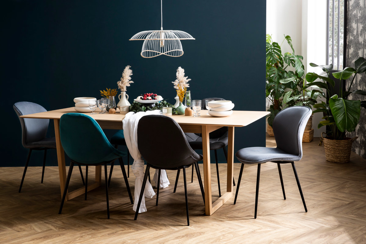 Chaises design en velours c�tel� gris et m�tal (lot de 2) ADDICT