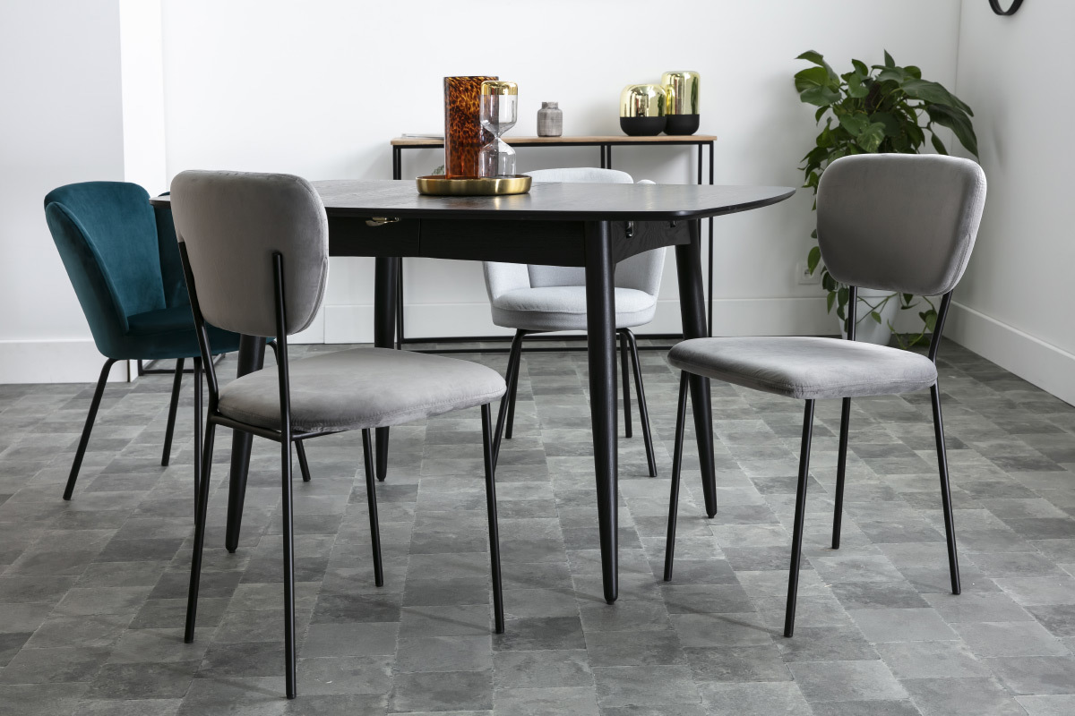 Chaises design en velours gris et m�tal noir (lot de 2) LEPIDUS