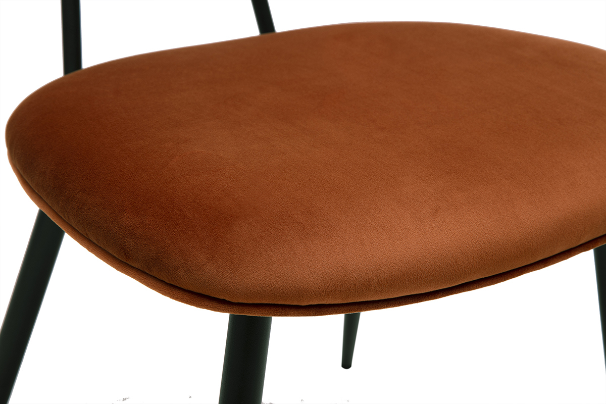 Chaises design en velours terre br�l�e, m�tal noir et cannage rotin (lot de 2) SWANN