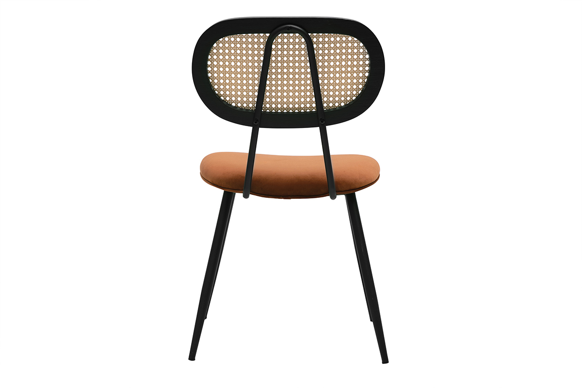 Chaises design en velours terre br�l�e, m�tal noir et cannage rotin (lot de 2) SWANN