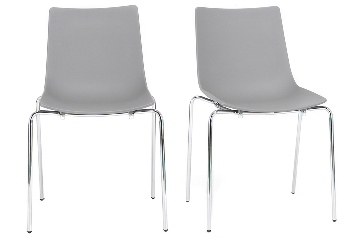 Chaises design grises empilables avec pieds en m�tal (lot de 2) CELEBRATION