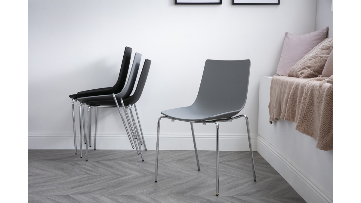 Chaises design grises empilables avec pieds en mtal (lot de 2) CELEBRATION