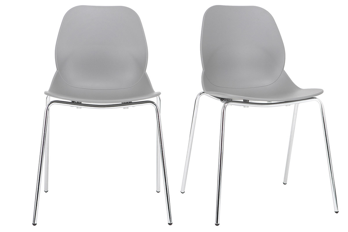 Chaises design grises empilables avec pieds mtal (lot de 2) TROCADERO
