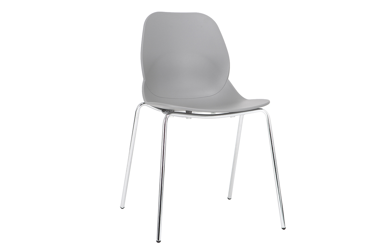 Chaises design grises empilables avec pieds mtal (lot de 2) TROCADERO