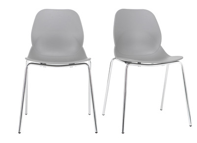 Chaises design grises empilables avec pieds m&eacute;tal (lot de 2) TROCADERO