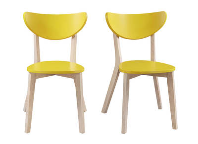 Chaises design jaune pieds bois -  lot de 2 LEENA