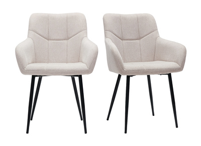 Chaises design matelassées en tissu effet velours texturé beige et métal noir (lot de 2) MONTERO