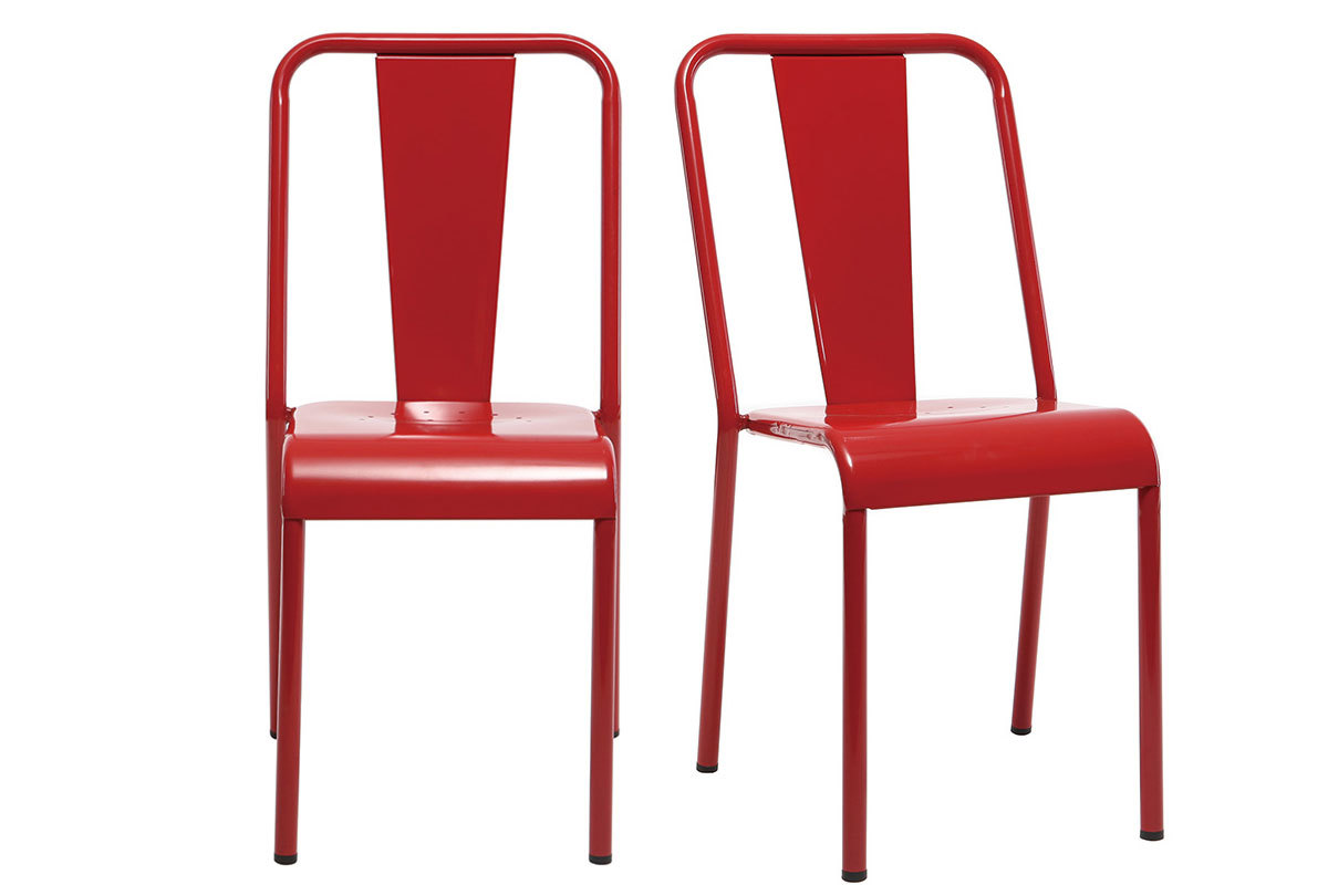 Chaises design m�tal rouge (lot de 2) EVAN