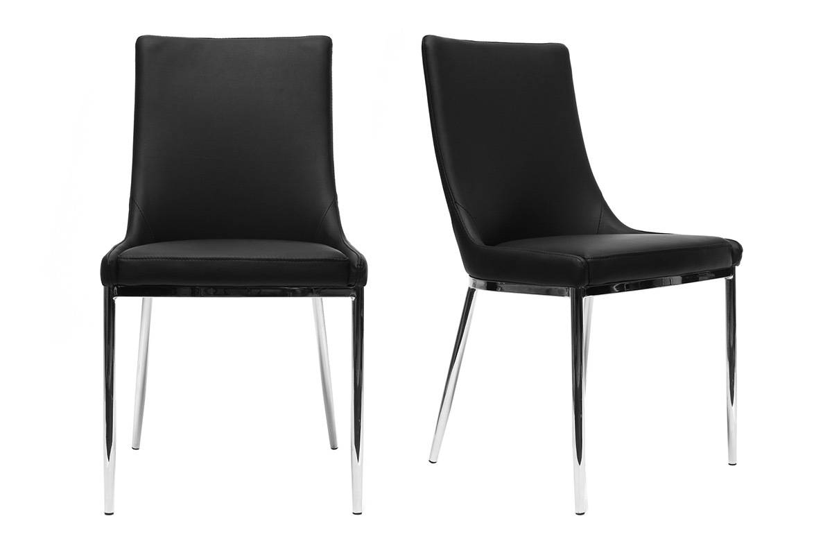 Chaises design noir et acier chrom� (lot de 2) IRA