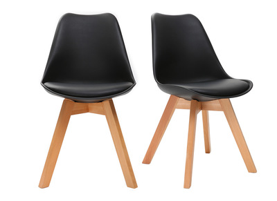 Chaises design noires avec pieds bois clair (lot de 2) PAULINE