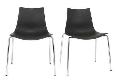 Chaises design noires empilables avec motif graphique et pieds m&eacute;tal (lot de 2) GUSTO