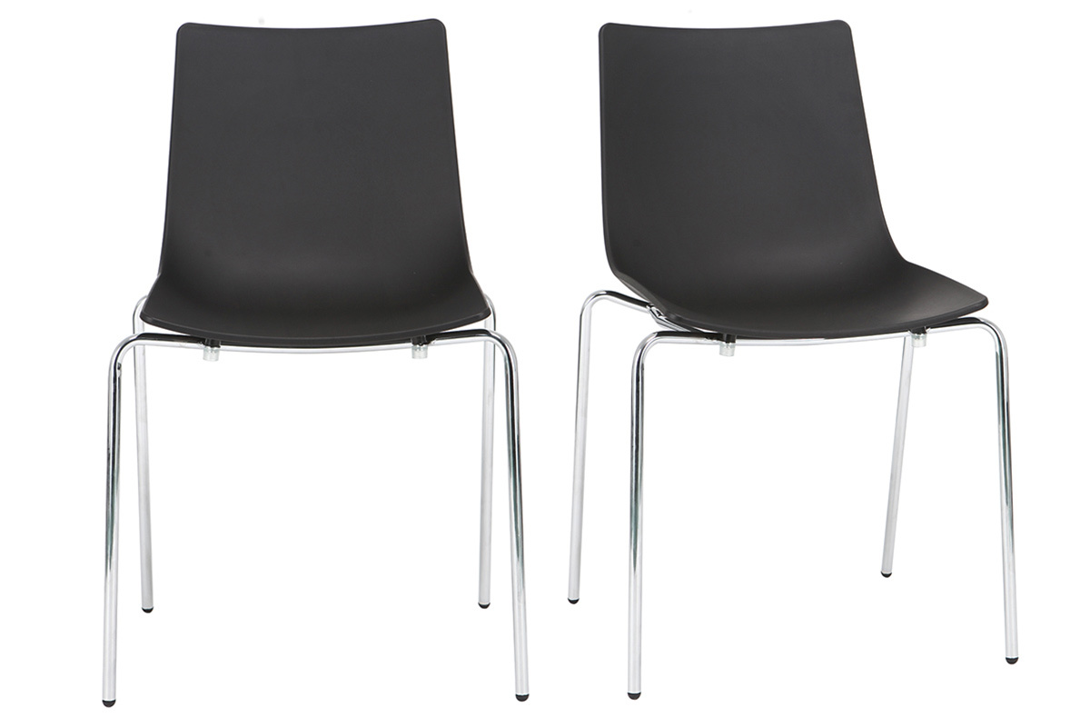 Chaises design noires empilables avec pieds en m�tal (lot de 2) CELEBRATION