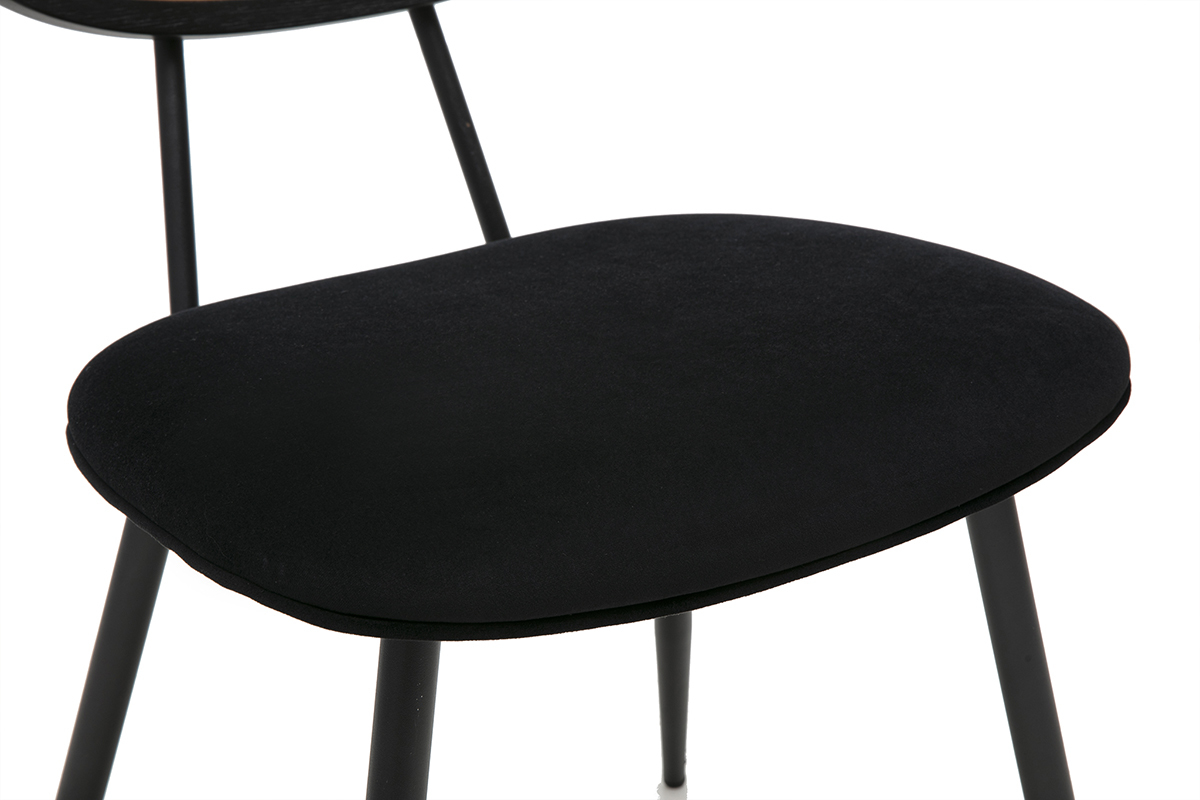 Chaises design noires en tissu velours, m�tal et cannage rotin (lot de 2) SWANN