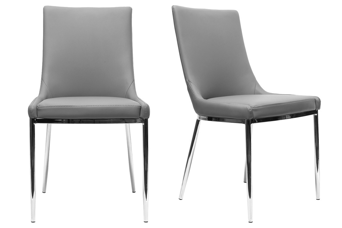 Chaises design polyur�thane gris et acier chrom� (lot de 2) IRA