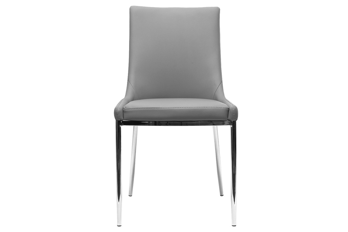 Chaises design polyur�thane gris et acier chrom� (lot de 2) IRA