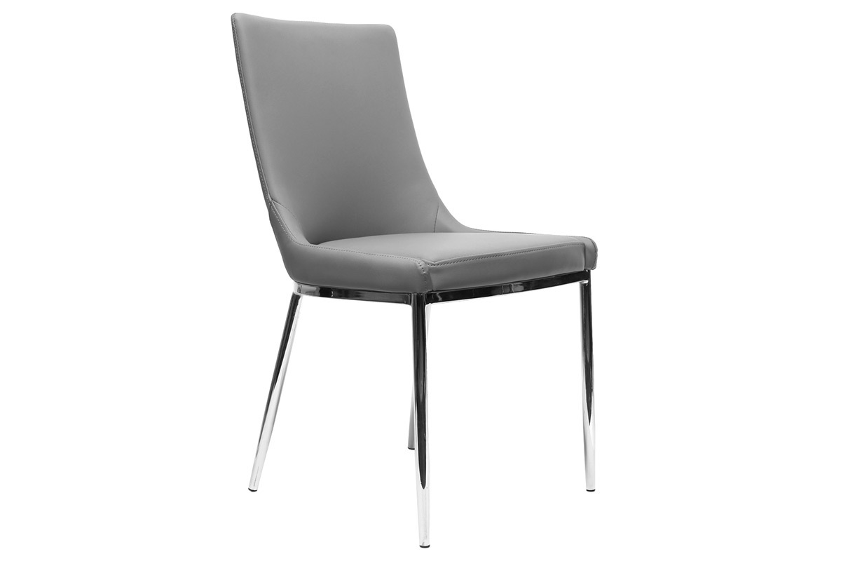Chaises design polyur�thane gris et acier chrom� (lot de 2) IRA
