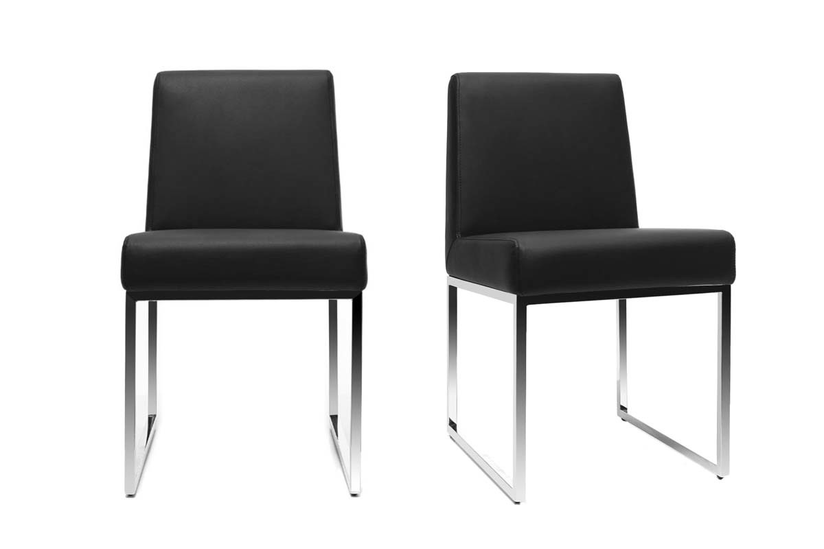 Chaises design polyur�thane noir et acier chrom� (lot de 2) JUNIA