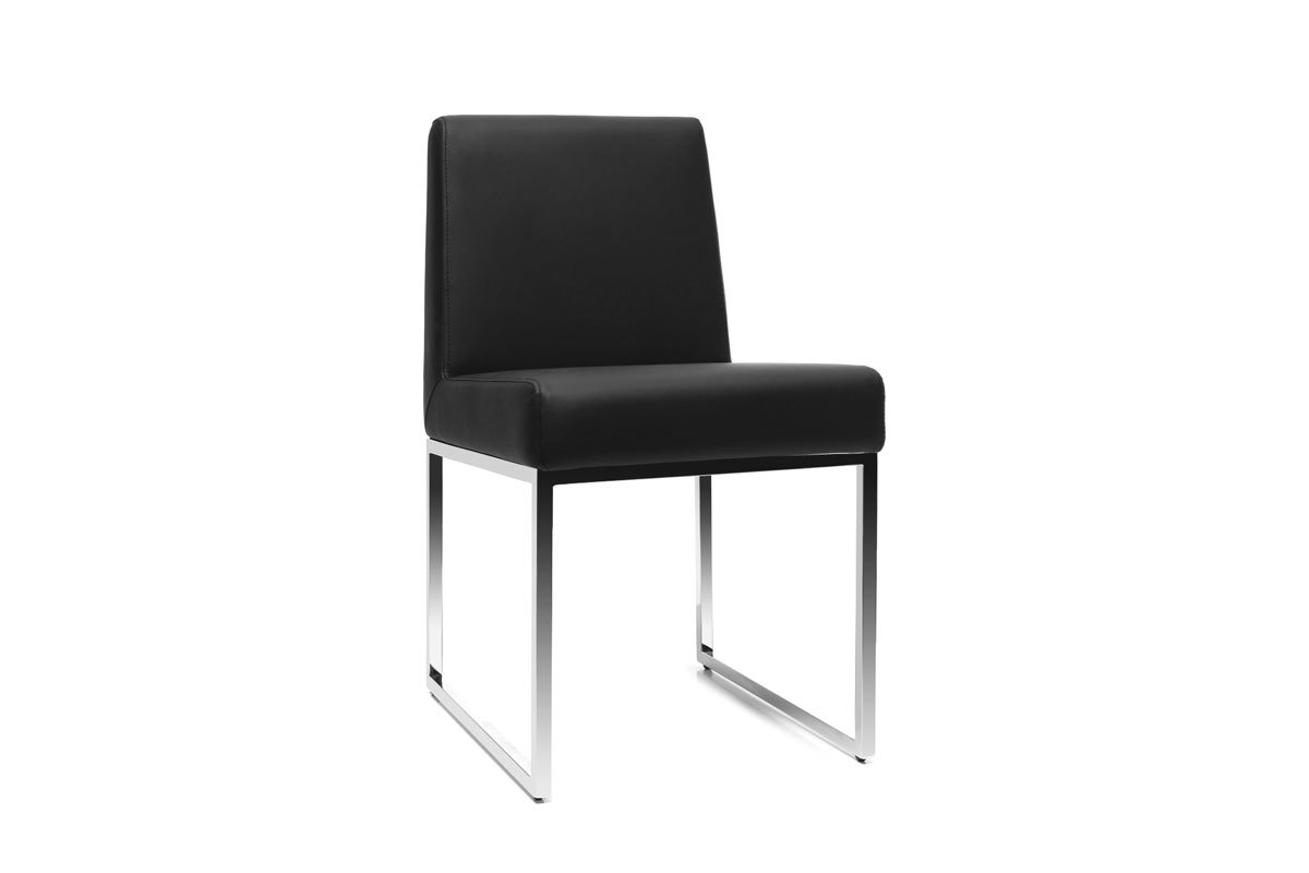Chaises design polyur�thane noir et acier chrom� (lot de 2) JUNIA