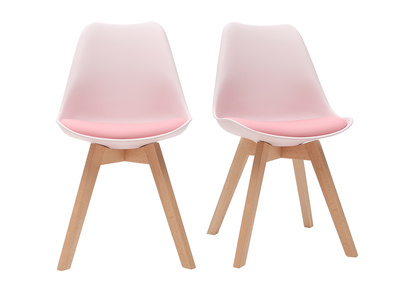 Chaises design rose avec pieds bois clair (lot de 2) PAULINE