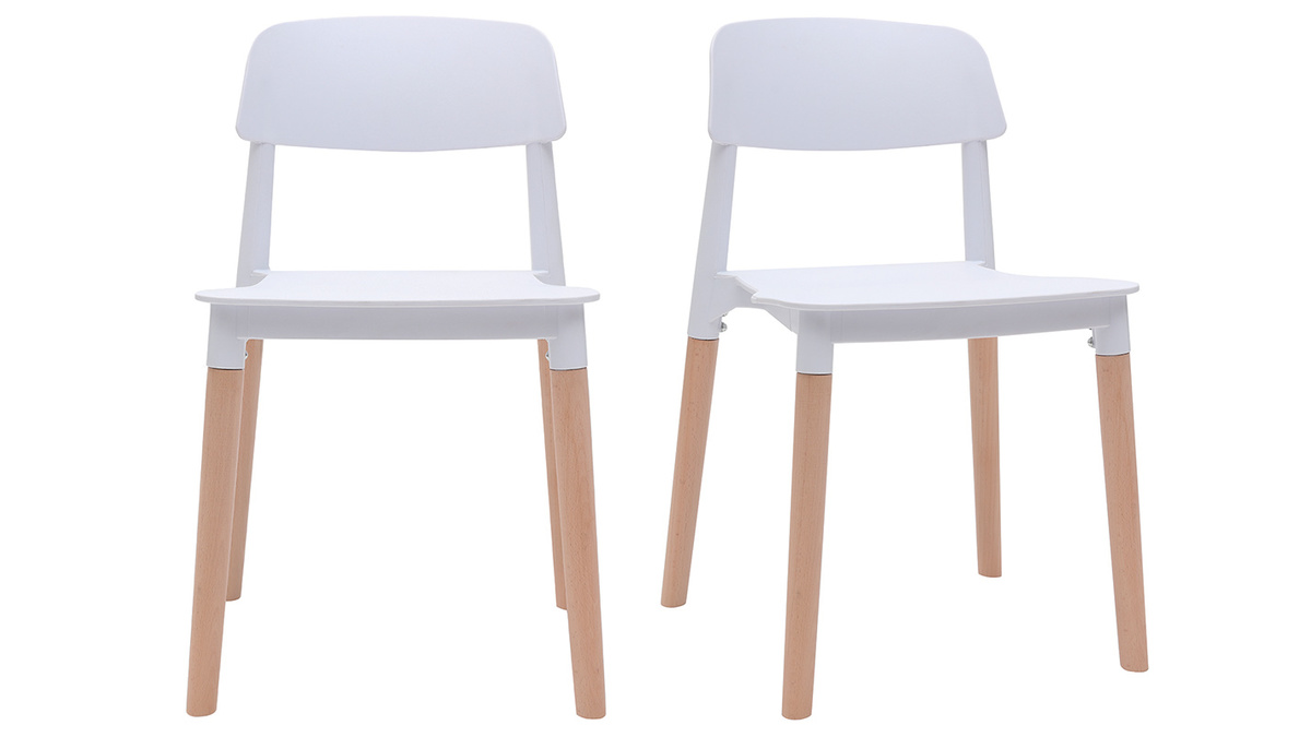 Chaises design scandinaves blanc et bois clair massif (lot de 2) GILDA